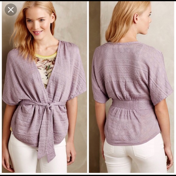 Anthropologie Moth Purple Tie Front Kimono - Picture 2 of 7